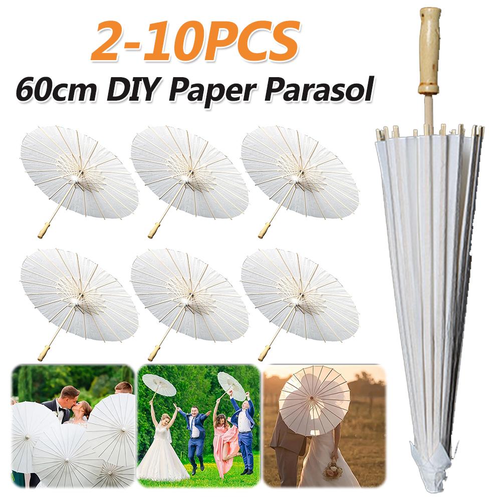 2-10PCS Parasol Umbrellas for Wedding Photography Props 60cm DIY White Paper Umbrella Summer Party Beach Baby Shower Decor