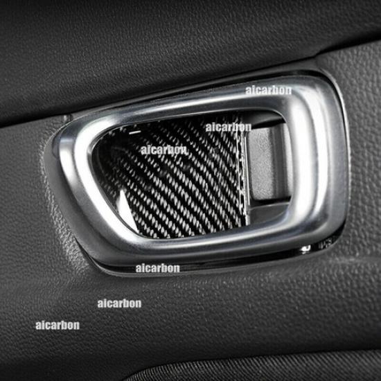 4x Carbon Fiber Interior Door Bowl Cover Trim For Honda Civic 11th Gen 2022-2024