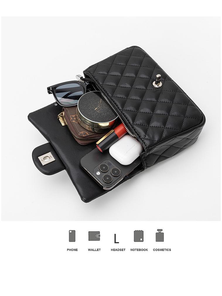 2025 Hochwertige Damen-Crossbody-Tasche aus echtem Leder - Schultertasche mit Kette und Rautenmuster