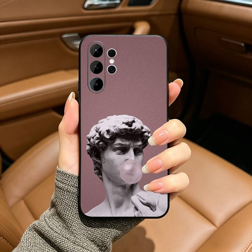 Aesthetic Funny David Mona Lisa Phone Case For Samsung S25,S24,S21,S22,,Plus S23,S30,Ultra,S20,Fe,Lite,Black Soft Silicone