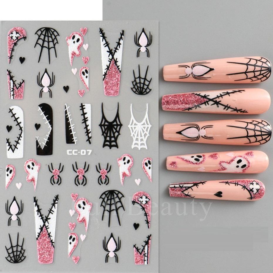 

Наклейки для ногтей «Паук на Хэллоуин» Цветочные растения Наклейки для дизайна ногтей Цветочные листочки Весенние слайдеры Маникюрный декор Череп Сердце