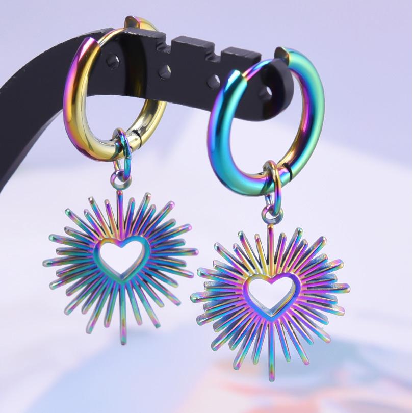 

Rainbow Hoop Boucle Oreille Femme Heart Snake Charm Earring Stainless Steel Earrings For Women Men Fashion Accessories Gift
