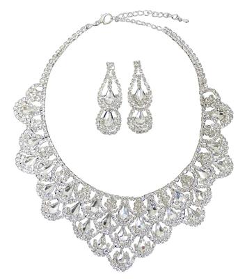 Strasskette und Ohrring Ohrring für Partys Set Set, Set, Accessoire, wunderschön, Partys, Einladungen, Dankeschön (Ohrring Silber)