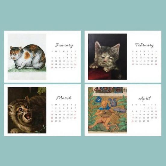 Pisici Urate în Picturi Renascentiste Calendar 2026 Pisici Medievale Amuzante Calendar de Perete Vintage Planificator 12 Luni Artă de Perete cu Pisici Renascentiste Ciudate pentru Pisici