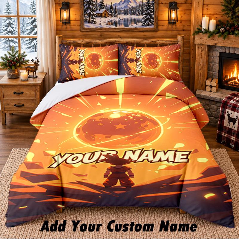 Dragon Ball Custom Name 3Pcs Bedding Set 1 Bed Sheet 2 Pillowcases Bedroom Home Decor