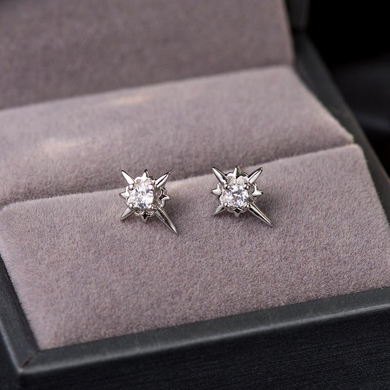 Shiny Zirconia Eight-Pointed Star Stud Earrings: Korean-Japanese Retro Hip Hop Fashion for Women