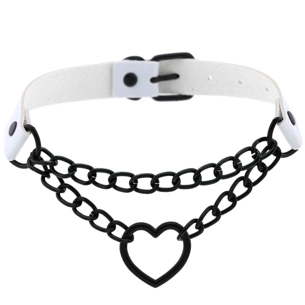 Gothic Harajaku Black Heart Chain Leather Choker Collar Punk Necklaces for Women Girls Buckle Chocker Emo Witch Jewelry