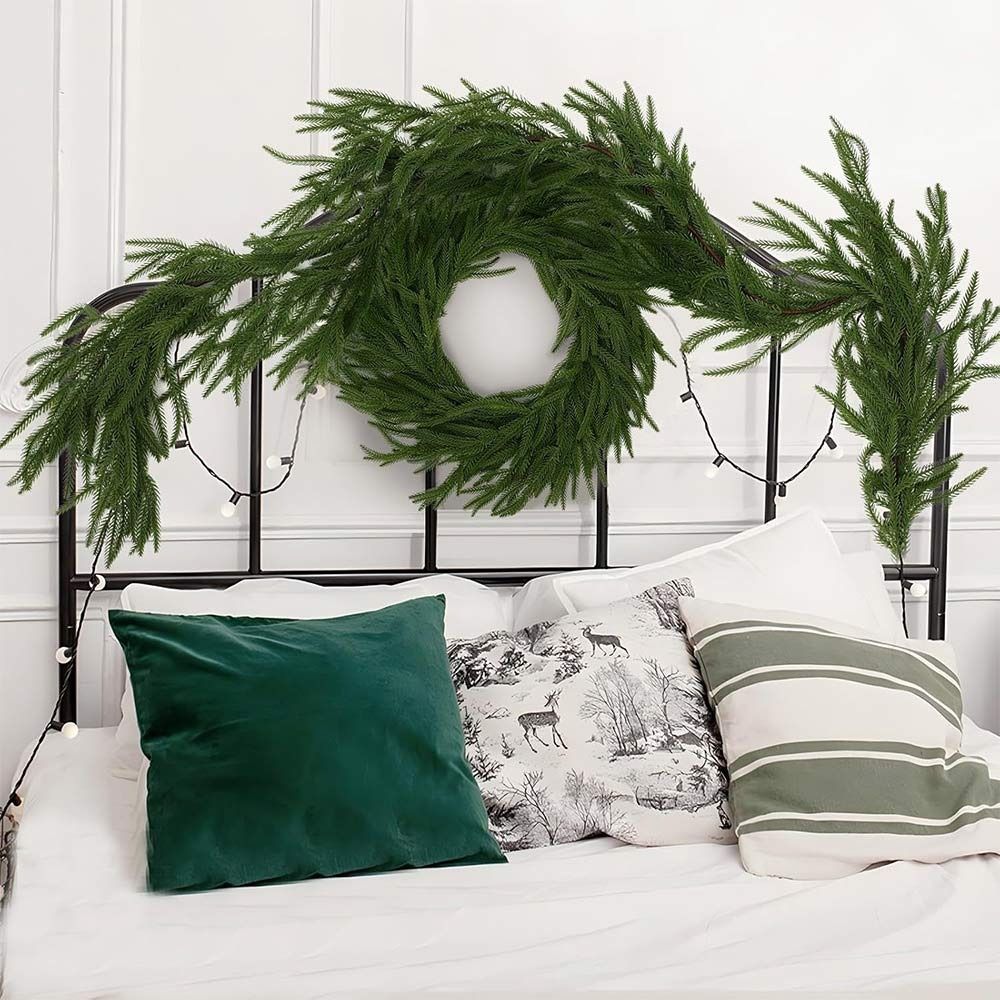 Green Christmas Pine Wreath Fireplace Decoration Cedar Greenery Rattan  Festival Ornament