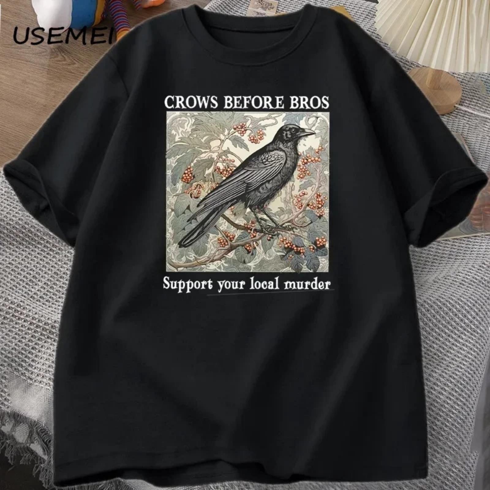 Смешная футболка с воронами  Before Bros  в ретро-стиле для женщин и мужчин, футболка на Хэллоуин, повседневная хлопковая футболка с круглым вырезом и коротким рукавом, одежда в стиле Dark Academia S