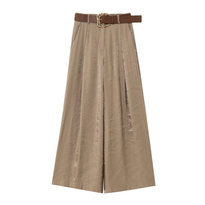 Kaslead New Arrival Women's Clothing Fashion Style Fashion All-Match with Belt Silk Satin Casual Straight Pants