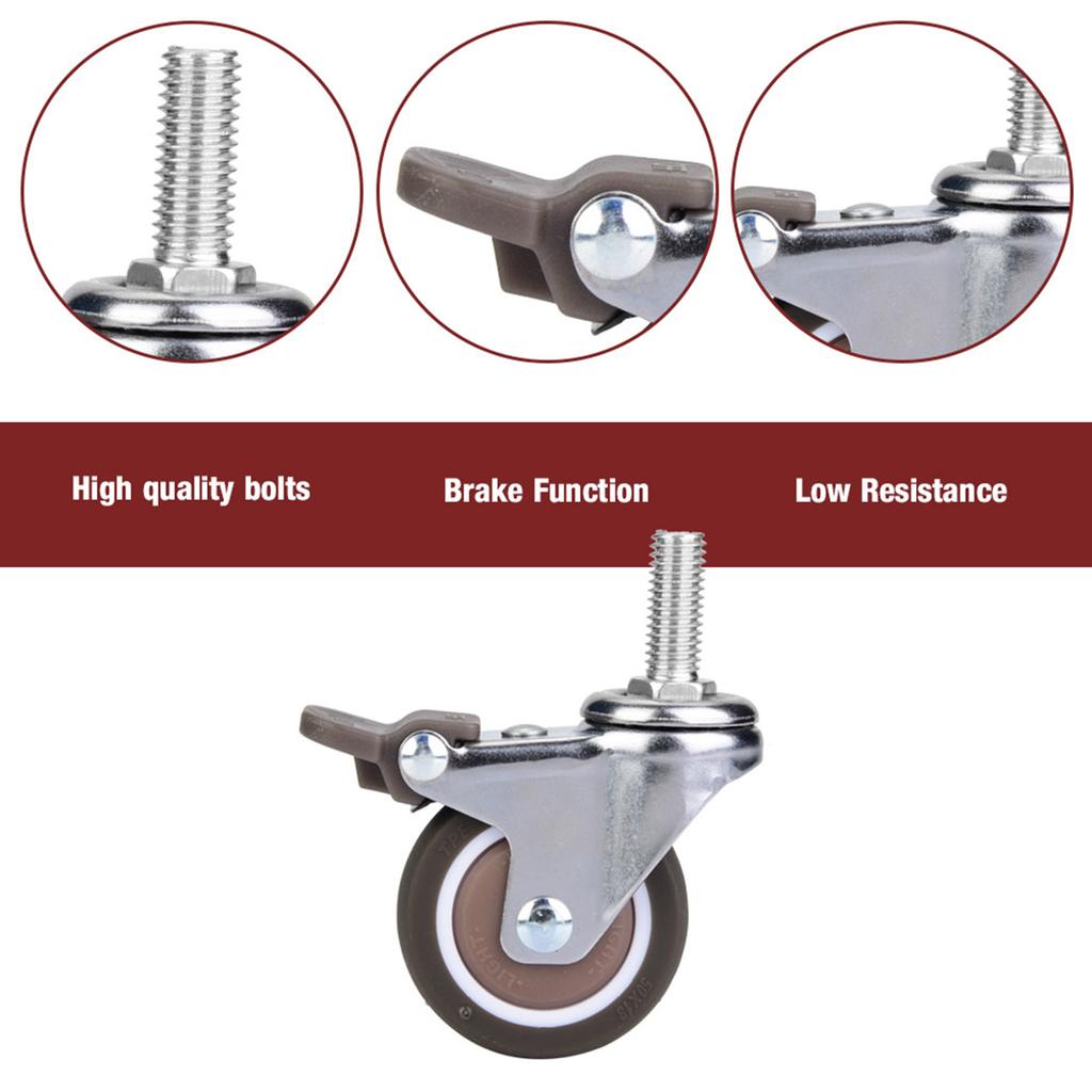 4pcs 2in Universal TPE Rubber Caster Wheel for Medical Equipment Trolley Furniture (Brake)