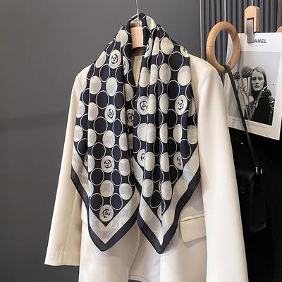 Korean Version of Polka Dot Camellia Big Square Scarf New Spring and Autumn Summer Scarf Scalp Sunscreen Shawl Double-sided Printing for Women