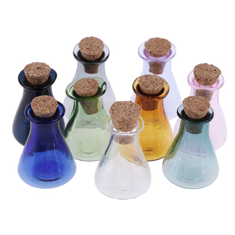 2Pcs Mini Glass Color Bottle Wishing Bottle Tiny Jars Vials Mini Storage Bottle