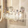 Duschsaugnapf Regal Korb Licht Gletschermuster Schnelle Montage Badezimmer Organizer Aufbewahrung Drehbarer Haken Zum Saugen Entfernen NEU