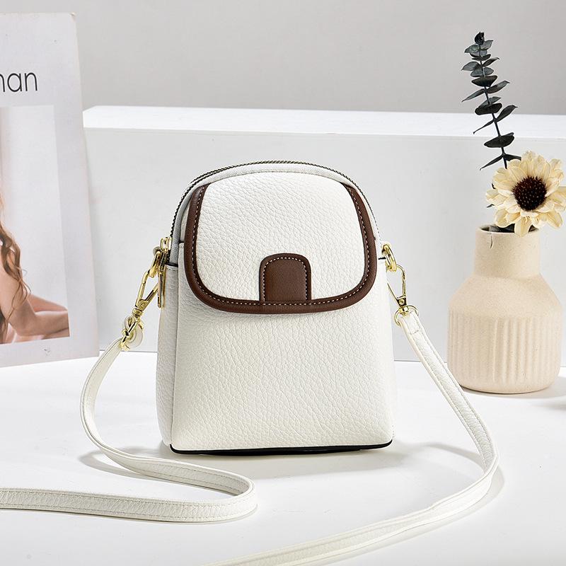2025 Summer Korean Style Lychee Color Block Phone Crossbody Bag