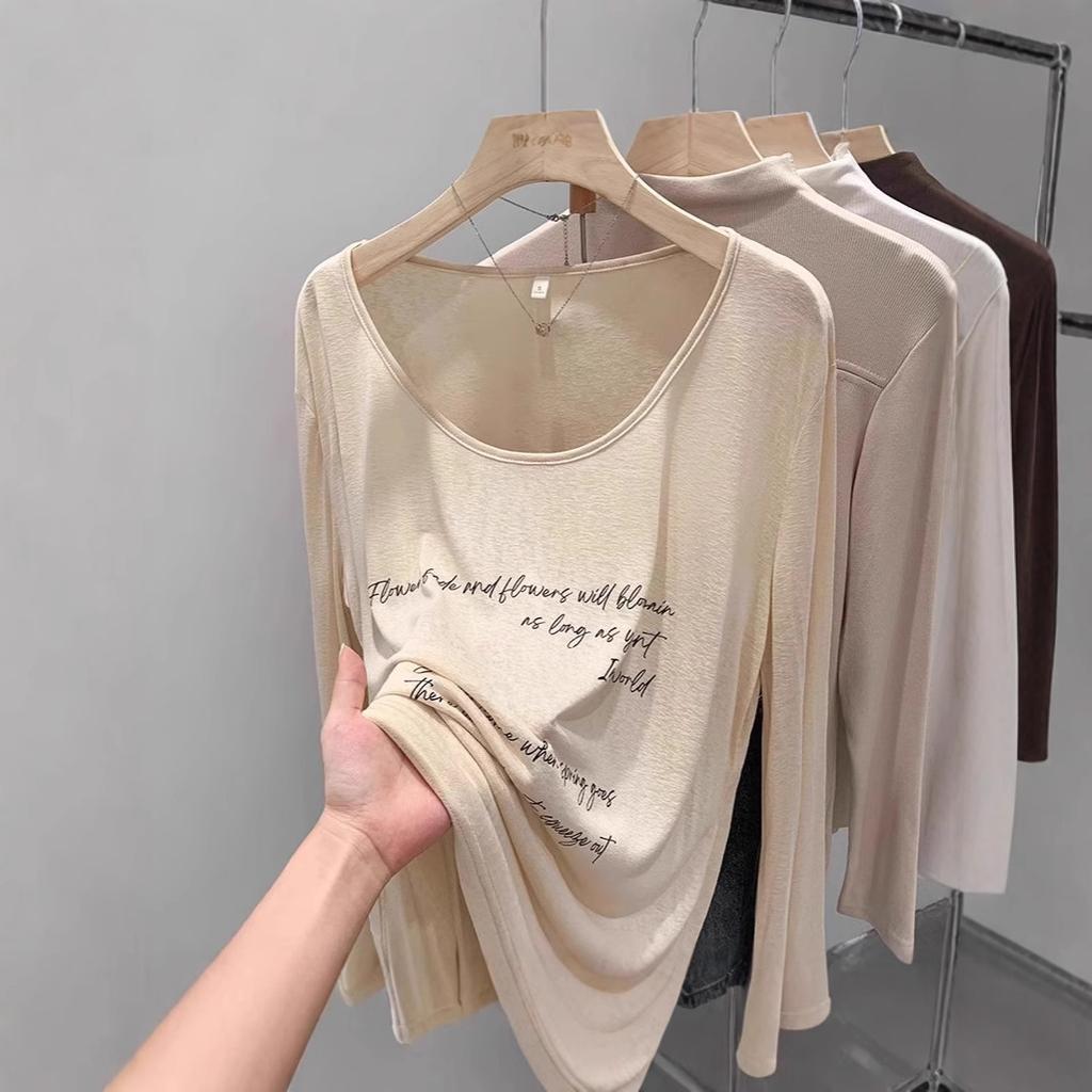 Lazy Tulle Sunscreen Blouse Long-sleeved T-shirt Women's Spring Letter Printing Design Sense Thin Loose Top