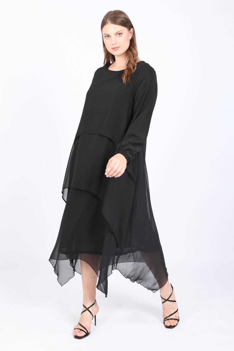 

Женское многоуровневое асимметричное шифоновое платье больших размеров черного цвета XL чёрный