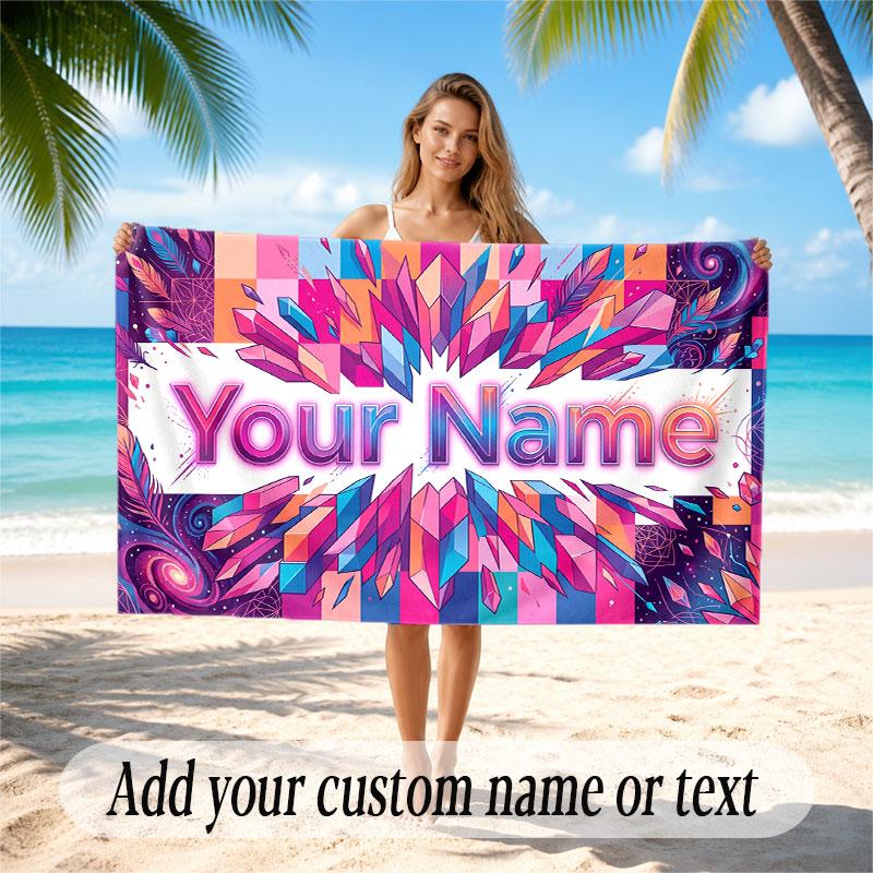 Fantasy Magic Theme Soft Beach Towel Personalized Custom Name Text Towel Portable for Beach Pool Travel