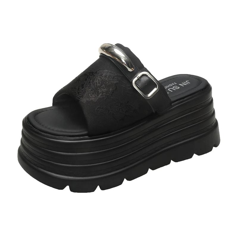 Fashion 8CM Heels Chunky Slippers For Women Open Toe High Platform Sandals Woman 2025 Fashion New Summer Thick Bottom Beach Flip Flops