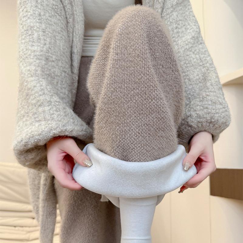 Kordelzug High Waist Plüschhose für Damen Winter Fleece Gerade Weiter Bein Lässige Hose Frau Locker Verdickt Warme Hose Mujer