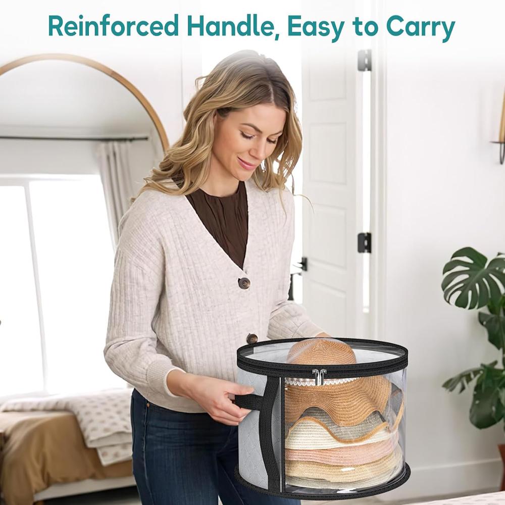 Transparent Hat Storage Box Hat Box Organizer with Zipper Closure Hat Storage Bucket, Foldable Round Brim Hat Storage Bag
