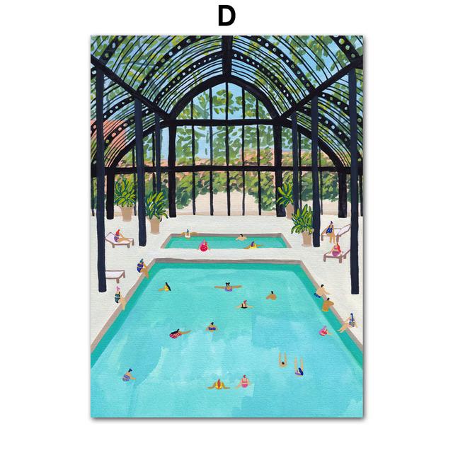 Tropical Morocco Beach Swim Pool Santorini Abstract Art Canvas Painting Posters and Prints Wall Pictures for Living Room Decor No Frame