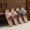 Women's Summer One Word Casual Slippers Soft Bottom Non Slip Comfortable Linen Plaid Home Casual Slippers Outdoor Beach Slippers
