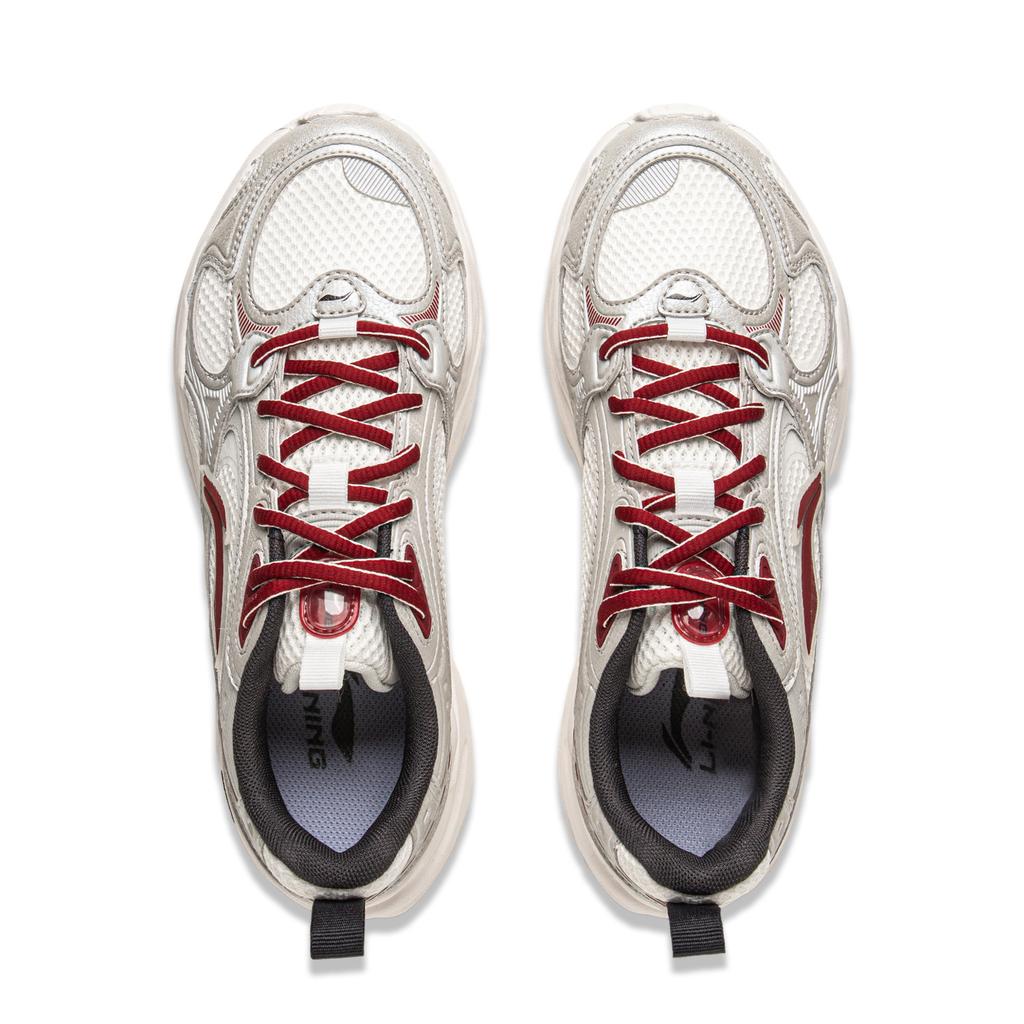 Li Ning Meteor 2K Klassisk Mode Mångsidig Retro Bekväm Halkfri Slitstark Andningsbar Låg Topp Pappa Skor Dam Sneaker Vit Grå AGCV114-4