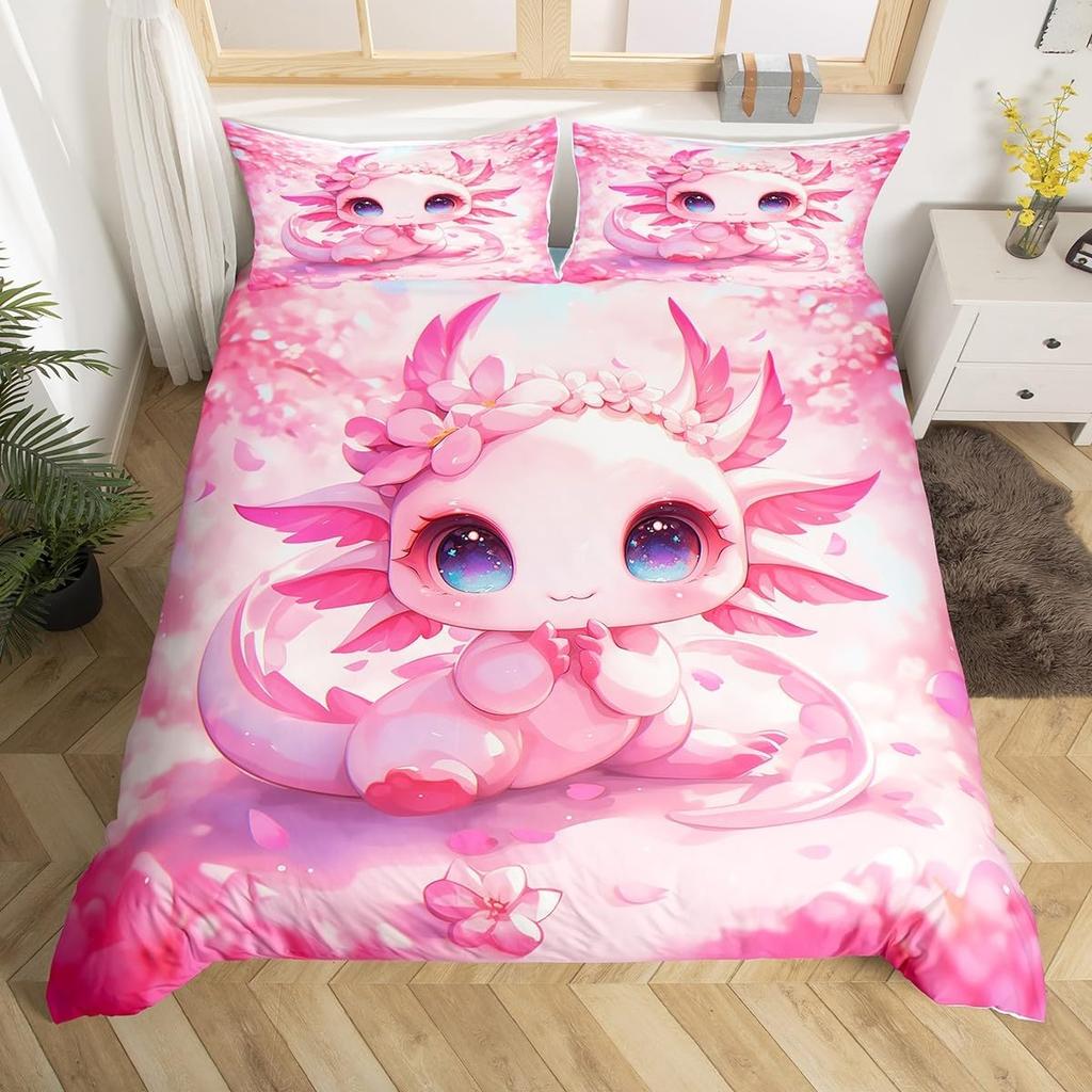Comforter Kids Axolotl Full Kingcute Ocean Animal Bedding Set Marine Life Romantic Comforter Pink Coral Plant Bed