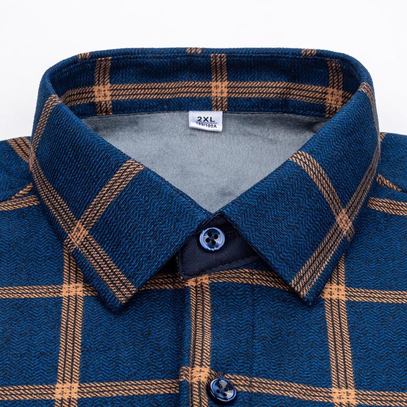Men's Plaid Brushed Velvet-Lined Long-Sleeve Winter Shirt - Warm Autumn & Winter Top for Middle-Aged and Young