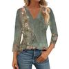 Dames 3/4 Mouw Shirts V-Hals Print Tops Casual Tops Basis T-shirts Blouse Losse Tops