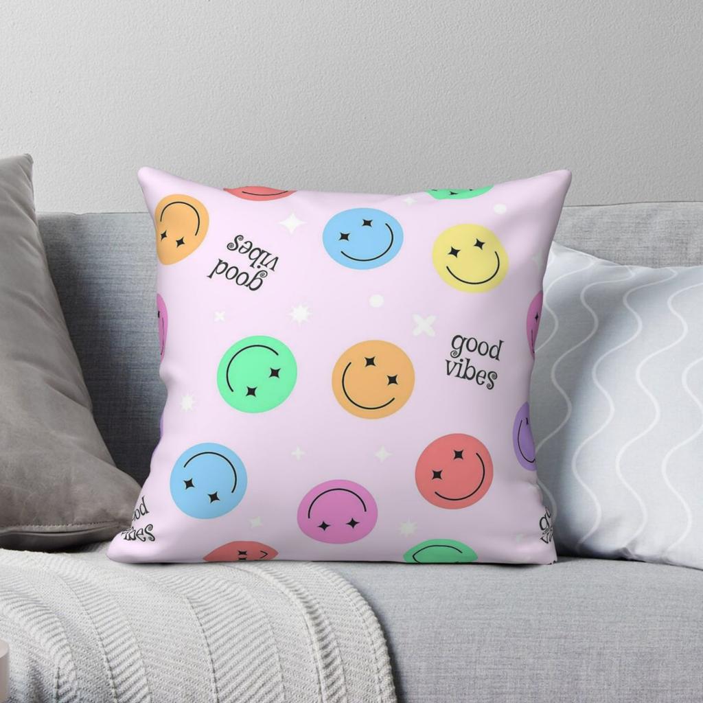 Aesthetic Pastel Good Vibes Square Pillowcase Polyester Linen Velvet Printed Zip Decorative Car Cushion Cover