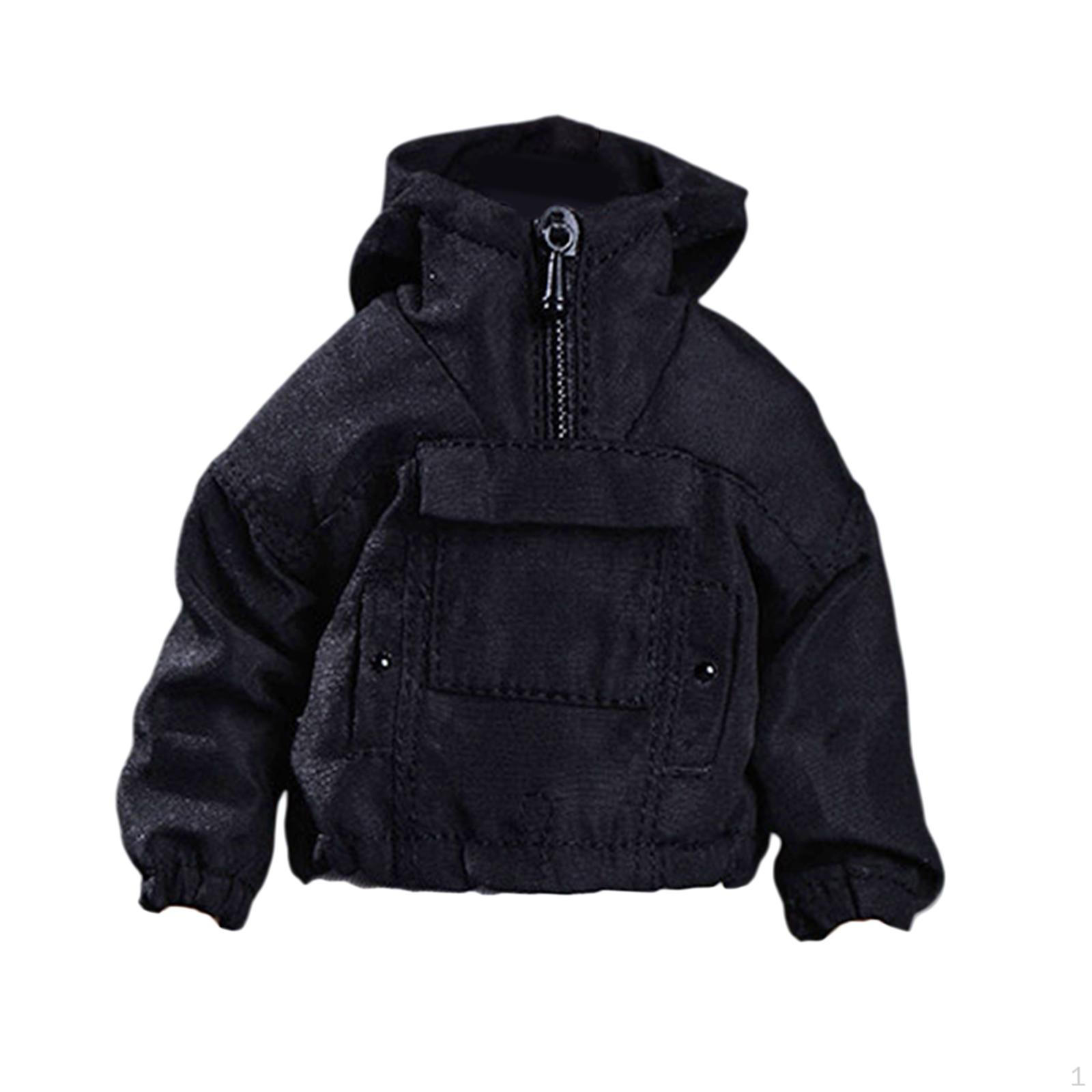 

1/12 Male Action Figure Hoodies Long Sleeve Pullover Sweatshirt for 6 Figures BJD Doll Body чорний