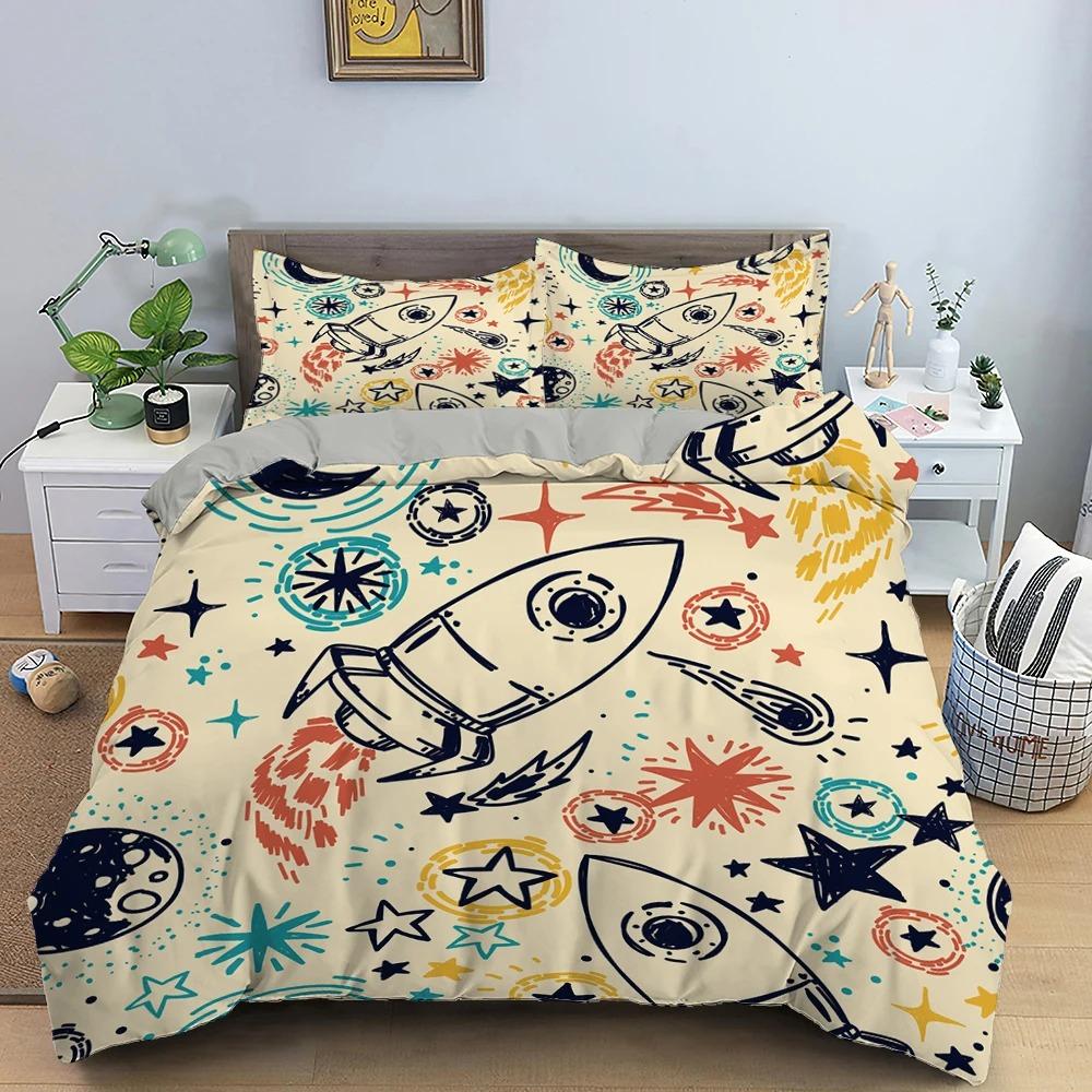 Cartoon Astronaut Outer Space Bedding Set Teens Boys Home 23 Piece Duvet Cover Set Pillowcase Single Twin King Quilt Cover Set