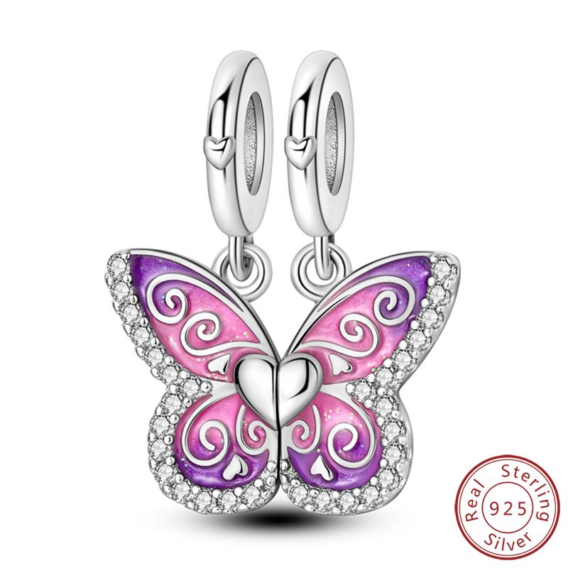 Elegant S925 Silver Butterfly & Dragonfly Multicolor Charms Beads Pendant 3mm DIY Fine Jewelry Making Accessories Gifts
