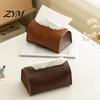 Bathroom Tissue Container PU Leather Box, Foldable Retro Style Holder, Office Desk Storage Bag Decorative Desktop Organizer, for Home Car Decor Dining