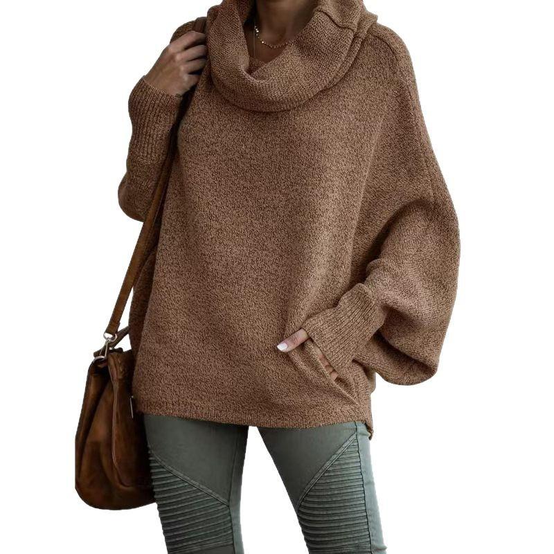 Women S Loose Fit Pullover Knit Sweater Half High Neck Long Sleeve Casual Street Style