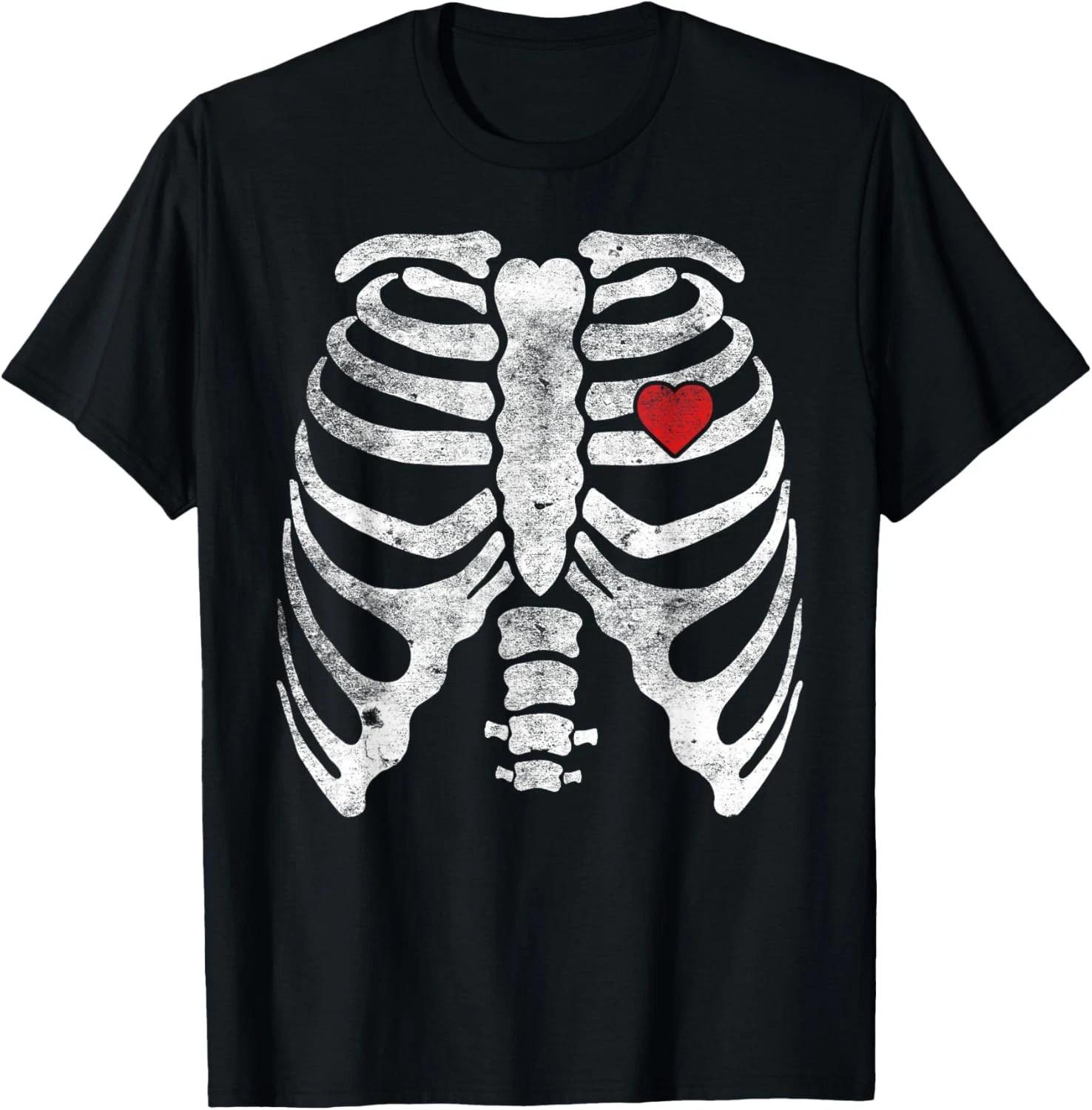 Heart Rib Cage X-Ray Adult Kids Funny Halloween Skeleton T- Shirt M