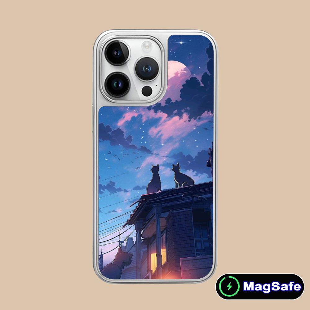 Luna Mond Katze Handyhülle für iPhone 17 16 15 14 13 12 11 Air Pro Max Plus Magsafe Silberbeschichtung Bunte Hülle Luxus