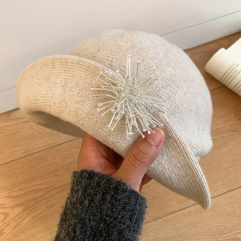 Autumn and Winter Flanged Woolen Fisherman Female Face Small Versatile Bucket Hat French Big Head Circumference Gift Hat