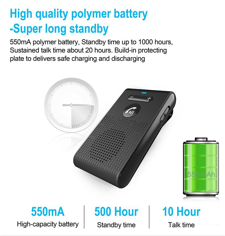 Bluetooth 5.0 Car Kit Speaker Sun Visor Clip Wireless Handsfree Audio Receiver Speakerphone Loud Music Player Dual Microphone