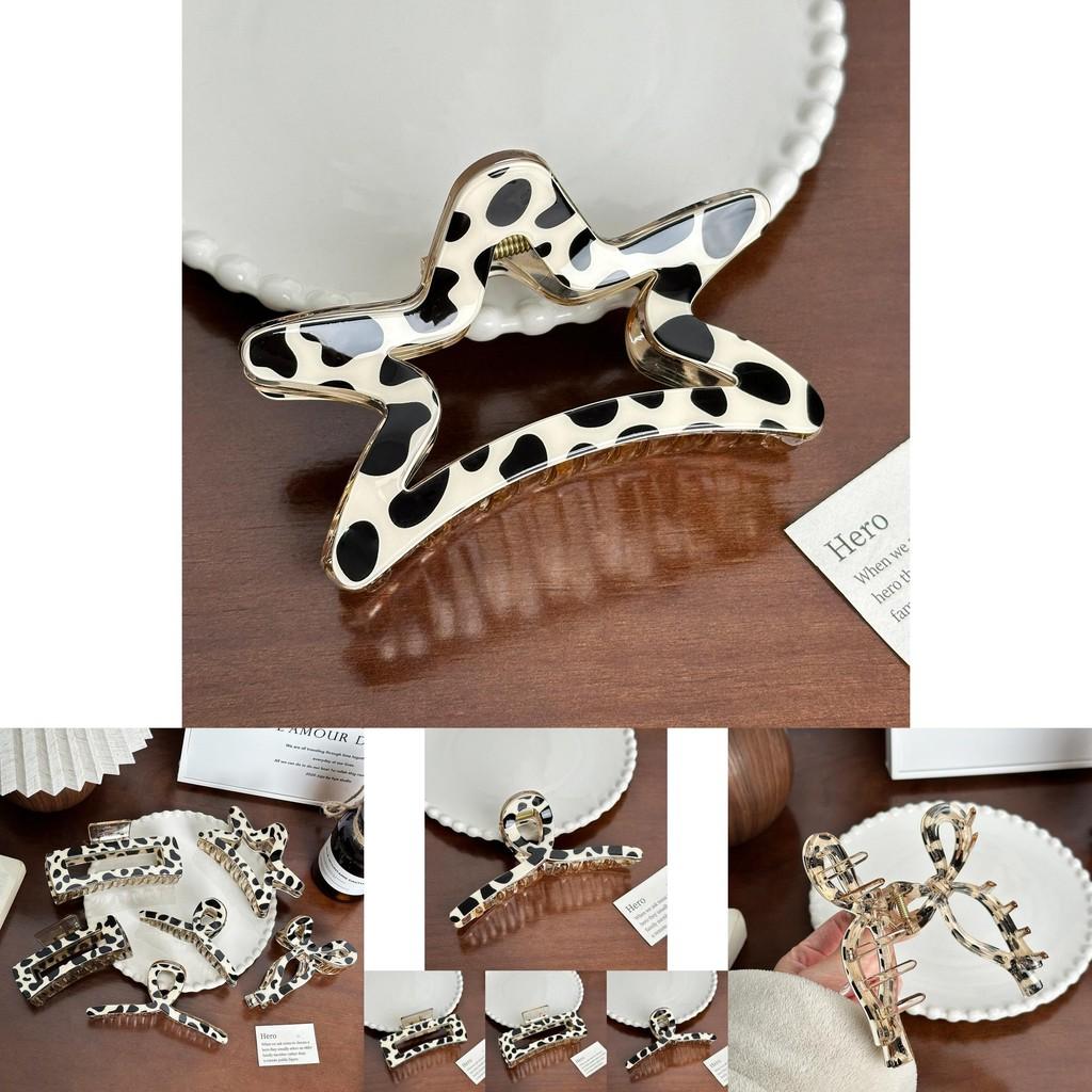 Fashionable Geometric Hair Claw Clip In Vintage Cow Print Ideal For Any Occasion