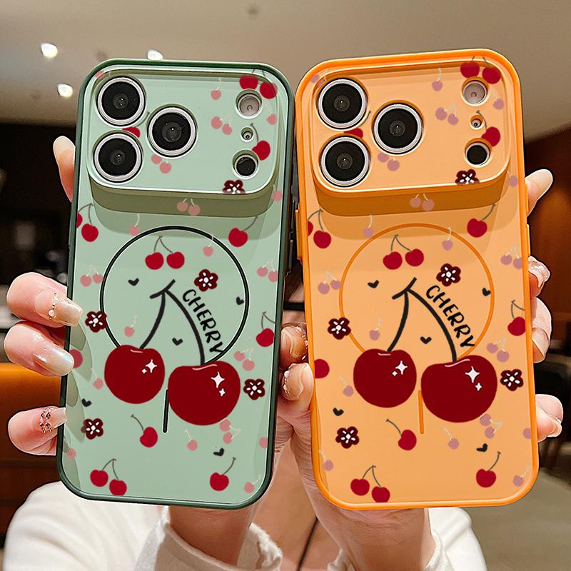 Cartoon Cherry Print Magnetic Phone Case For iPhone 17 Pro Max 16 15 14 13 Pro Max For Magsafe Wireless Charge TPU PC Back Cover