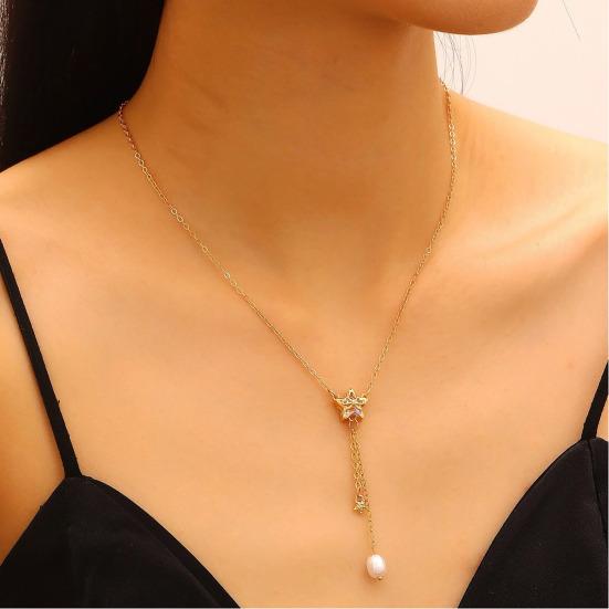Earrings Necklace Star Shape Ear Studs with Imitation Pearl Detail Adjustable Chain Bracelet Dating Gatherings Jewelry Gift