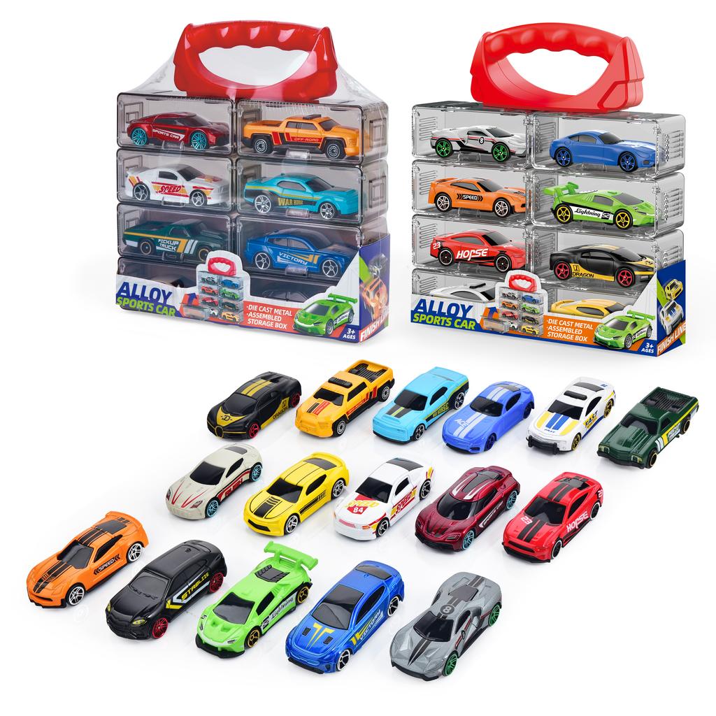 (Boxed) 1/64 Alloy Cars + Storage Box Mini Toy Set (includes 12 Cars + Layered Storage Box) Die-cast Metal, Boy's Toy, Sliding M
