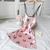 Halter noční košile Sexy noční košile bez zad pro ženy simulace hedvábí Ležérní prodyšná sukně s motýlkem s potiskem
