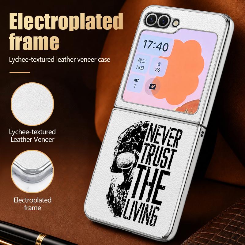 Punk Dark Aesthetic Skull Case For Samsung Z Flip 8 7 6 5 Luxury Plating Leather Skin Folding Phone Cover For Galaxy Z Flip8 Flip7 Flip6
