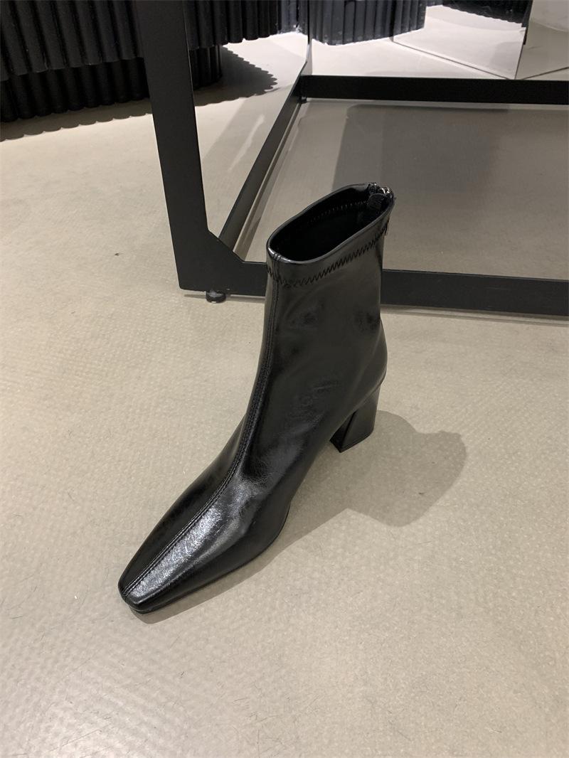 

Ботильоны с квадратным носком на толстом каблуке, коричневые, женские, в французском ретро-стиле, для通勤, сексуальные ботинки Мартин 39 чёрный