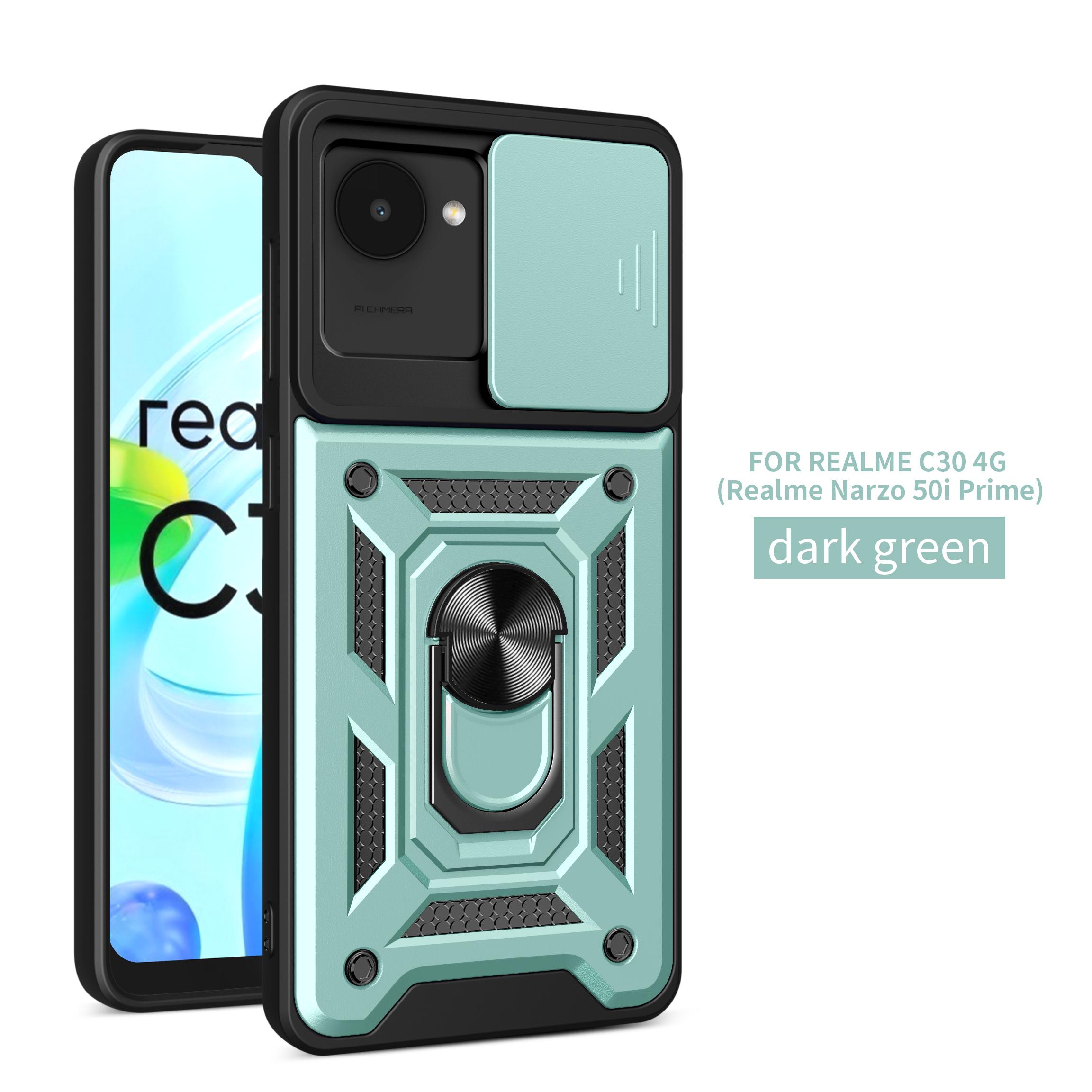 Für Realme C30 Hülle Realme c30s Abdeckung Narzo 50i Prime Magnetischer Ringhalter Rüstung Handyhülle Schiebbarer Kamera-Schutz Rückseite realme Narzo 50i Prime gray