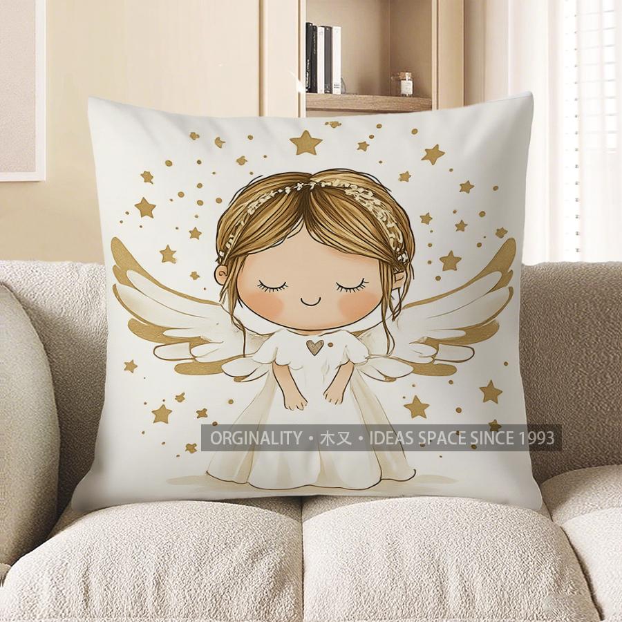 Home Decor Cute Angel Girl Pillow Cover For Home Decor Pattern Cushion Cover Suitable For Sofa Bedroom Car Pillow Cover